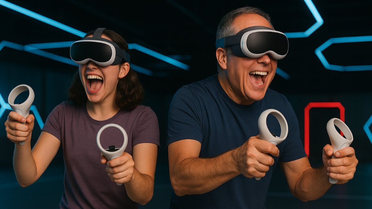 Players in arena-scale free-roam VR experience